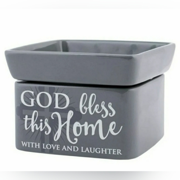 God Bless This Home Grey Stoneware Electric 2- in- 1 Candle Jar/Wax Melt Warmer - Picture 1 of 5